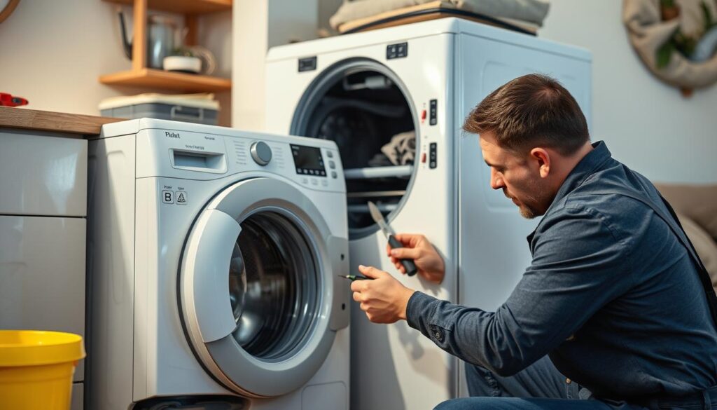 A comprehensive breakdown of washing machine repair prices, captured in a clean, minimalist style. In the foreground, a washing machine in a neutral color stands prominently, its inner workings exposed, showcasing the various components that may require repair. The middle ground features a floating infographic displaying a detailed price list, organized by repair type and labor costs, all rendered in a crisp, data-driven aesthetic. The background is a soft, neutral gradient, allowing the focus to remain on the practical information. Lighting is natural, with subtle shadows accentuating the machine's structure. The overall mood is informative and pragmatic, providing a visually striking representation of the article's content. A comprehensive breakdown of washing machine repair prices, captured in a clean, minimalist style. In the foreground, a washing machine in a neutral color stands prominently, its inner workings exposed, showcasing the various components that may require repair. The middle ground features a floating infographic displaying a detailed price list, organized by repair type and labor costs, all rendered in a crisp, data-driven aesthetic. The background is a soft, neutral gradient, allowing the focus to remain on the practical information. Lighting is natural, with subtle shadows accentuating the machine's structure. The overall mood is informative and pragmatic, providing a visually striking representation of the article's content.