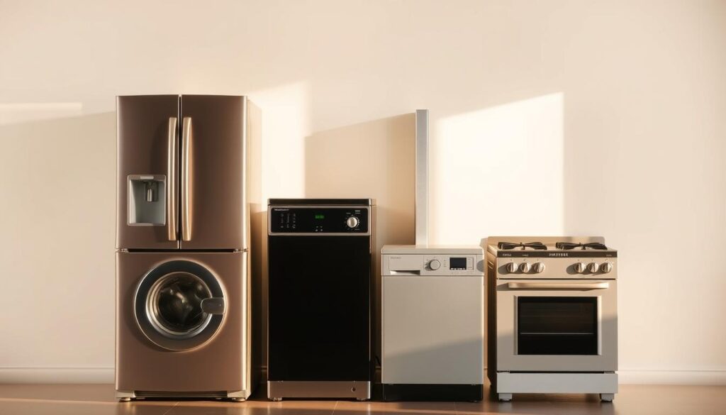 A well-lit and professionally shot photograph of a variety of household appliances against a clean, minimalist background. The appliances are arranged in a grid layout, showcasing different types such as a refrigerator, washing machine, dishwasher, and oven. The image has a warm, inviting color palette with soft shadows, capturing the essential elements that contribute to the overall cost of professional appliance installation in South Africa, including size, features, and complexity. The composition is balanced, with the appliances taking up the majority of the frame, allowing the viewer to clearly examine the details that impact the installation process and associated expenses. A well-lit and professionally shot photograph of a variety of household appliances against a clean, minimalist background. The appliances are arranged in a grid layout, showcasing different types such as a refrigerator, washing machine, dishwasher, and oven. The image has a warm, inviting color palette with soft shadows, capturing the essential elements that contribute to the overall cost of professional appliance installation in South Africa, including size, features, and complexity. The composition is balanced, with the appliances taking up the majority of the frame, allowing the viewer to clearly examine the details that impact the installation process and associated expenses.